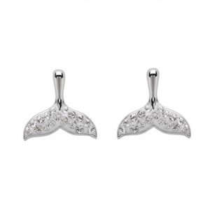 Whale Tail Stud Earrings with Crystals