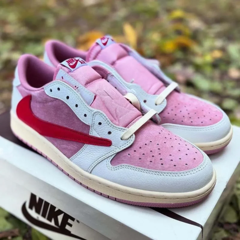 travis scott air jordan 1 low og muslin shy pink sail university red iq7604 100
