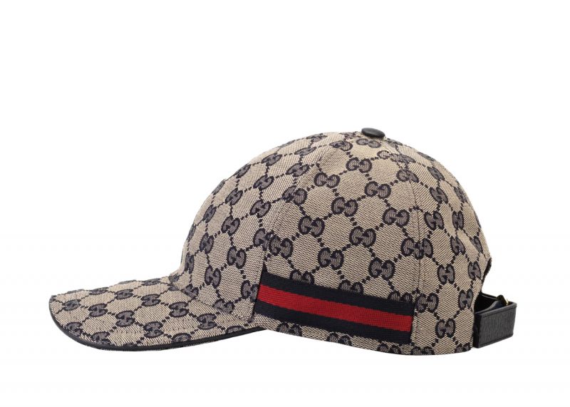 GG Canvas Baseball Hat with Web Beige Blue