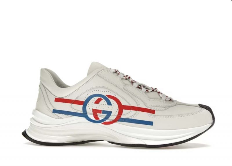 GG Run White Blue Red Interlocking G White Stripe Detail