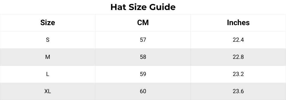 Size guide hat