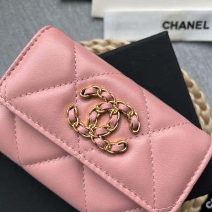 chanel ap1790 19 flap card holder shiny lambskin gold tone ruthenium finish metal pink 006 luxibags.ru .jpg
