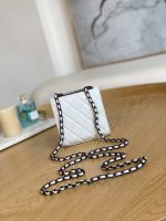 chanel ap3020 clutch with chain lambskip gold tone metal white with black 002 luxibags.ru .jpg