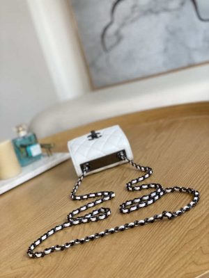 chanel ap3020 clutch with chain lambskip gold tone metal white with black 005 luxibags.ru .jpg