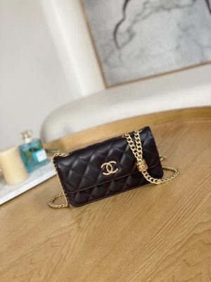 chanel ap3047 flap phone holder with chain dark brown lambskin gold tone metal 001 luxibags.ru .jpg