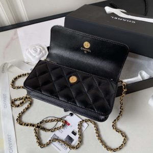 chanel ap3385 woc flap phone holder with chain lambskin black gold 006 luxibags.ru .jpg
