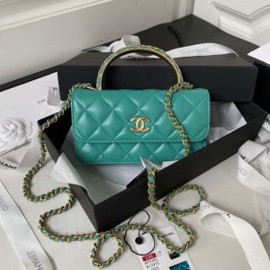 chanel ap3385 woc flap phone holder with chain lambskin green gold 001 luxibags.ru .jpg