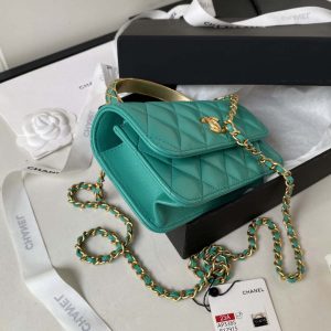 chanel ap3385 woc flap phone holder with chain lambskin green gold 005 luxibags.ru .jpg