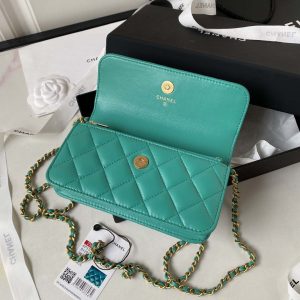 chanel ap3385 woc flap phone holder with chain lambskin green gold 008 luxibags.ru .jpg