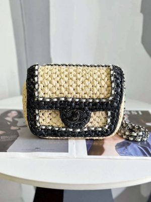 chanel as1115 small flap bag raffia 18cm beige black 001 luxibags.ru .jpg