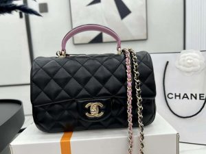 chanel as2431 mini flap black with pink lambskin bag with top handle gold 002 luxibags.ru .jpg