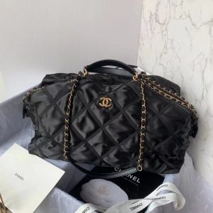 chanel as3093 maxi bowling bag nylon gros grain gold tone metal black 01 luxibags.ru .jpg