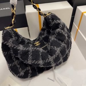 chanel as3564 maxi hobo bag wool tweed gold tone metal black gray 009 luxibags.ru .jpg