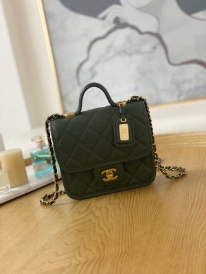chanel as3652 small flap bag with top handle calfskin gold tone metal dark green 001 luxibags.ru .jpg