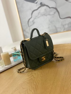 chanel as3652 small flap bag with top handle calfskin gold tone metal dark green 003 luxibags.ru .jpg