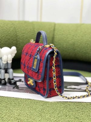 chanel as3652 small flap bag with top handle cotton wool tweed gold tone metal black and red 004 luxibags.ru .jpg