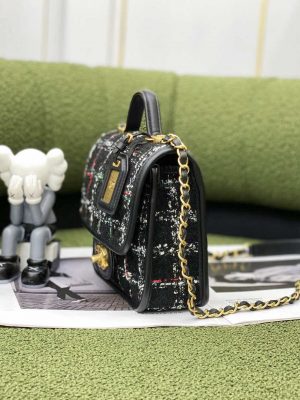 chanel as3652 small flap bag with top handle cotton wool tweed gold tone metal black and white 004 luxibags.ru .jpg