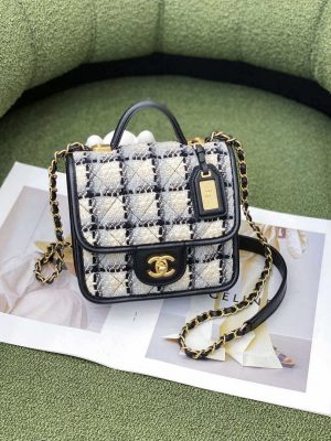chanel as3652 small flap bag with top handle cotton wool tweed gold tone metal grey and beige 002 luxibags.ru .jpg