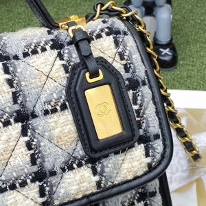 chanel as3652 small flap bag with top handle cotton wool tweed gold tone metal grey and beige 009 luxibags.ru .jpg