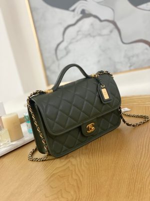chanel as3653 small flap bag with top handle calfskin gold tone metal dark green 003 luxibags.ru .jpg