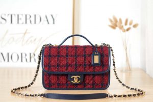 chanel as3653 small flap bag with top handle wool tweed gold tone metal red and navy blue 001 luxibags.ru .jpg