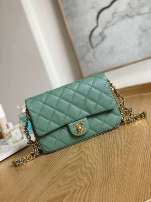 chanel as3757 mini flap bag grained calfskin gold tone metal green 001 luxibags.ru .jpg