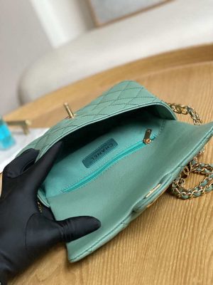 chanel as3757 mini flap bag grained calfskin gold tone metal green 008 luxibags.ru .jpg