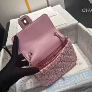chanel as3782 mini flap bag 23p woolen enamel gold tone metal pink 16cm 008 luxibags.ru .jpg