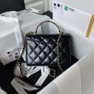 chanel as3886 mini flap bag with top handle shiny calfskin black gold 002 luxibags.ru .jpg