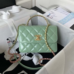 chanel as3886 mini flap bag with top handle shiny calfskin green gold 001 luxibags.ru .jpg