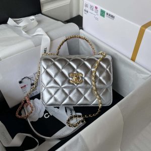 chanel as3886 mini flap bag with top handle shiny silver calfskin gold 001 luxibags.ru .jpg