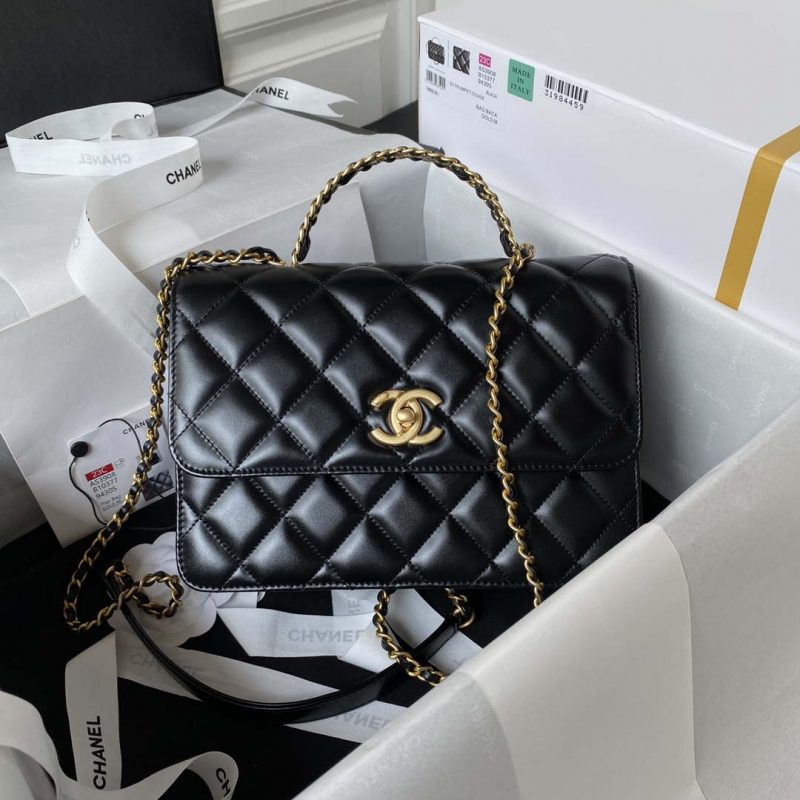 chanel as3908 cc small flap bag with top handle shiny calfskin black gold 001 luxibags.ru .jpg