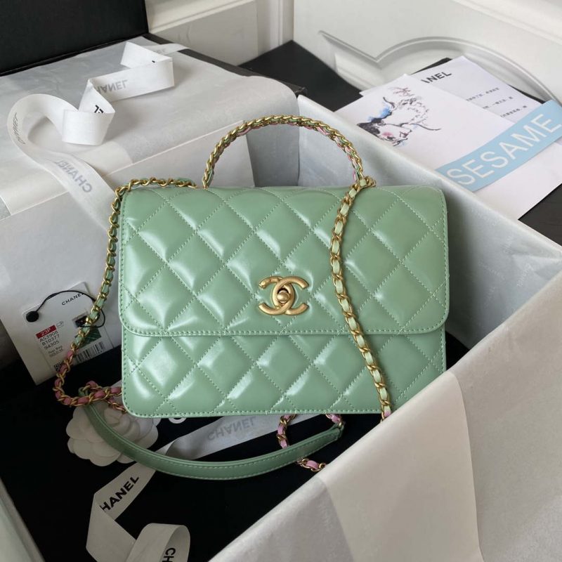 chanel as3908 cc small flap bag with top handle shiny calfskin green gold 001 luxibags.ru .jpg