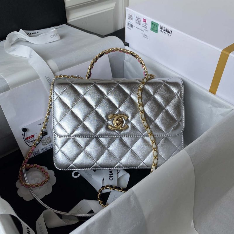 chanel as3908 cc small flap bag with top handle shiny calfskin silver gold 001 luxibags.ru .jpg
