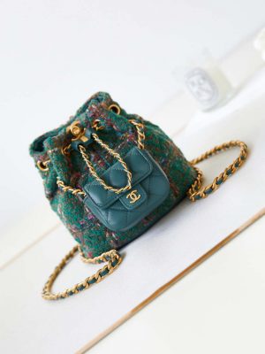 chanel as3947 small backpack wool tweed lambski gold tone metal green 007 luxibags.ru 1.jpg