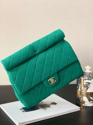chanel as4199 clutch wool jersey gold tone metal dark green 03 luxibags.ru .jpg