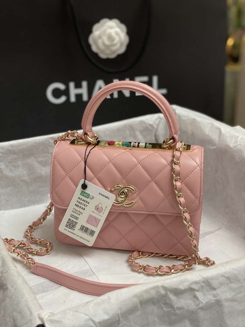 chanel as4654 trendy cc flap bag with top handle pink lambskin multicolor logo 001 luxibags.ru .jpg