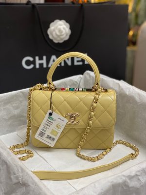 chanel as4654 trendy cc flap bag with top handle yellow lambskin multicolor logo 001 luxibags.ru .jpg