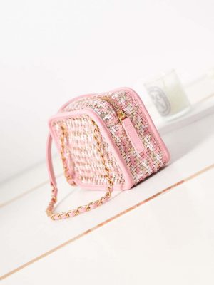 chanel small camera case lambskin viscose weaving gold tone metal pink white 004 luxibags.ru .jpg