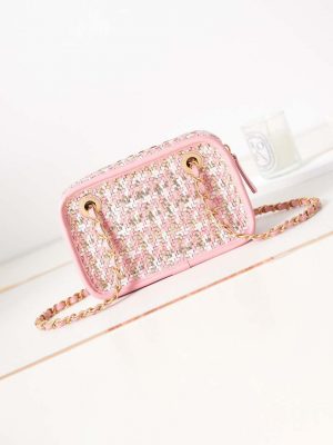chanel small camera case lambskin viscose weaving gold tone metal pink white 005 luxibags.ru .jpg