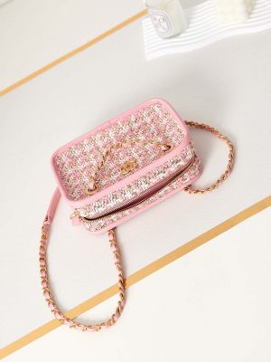 chanel small camera case lambskin viscose weaving gold tone metal pink white 007 luxibags.ru .jpg