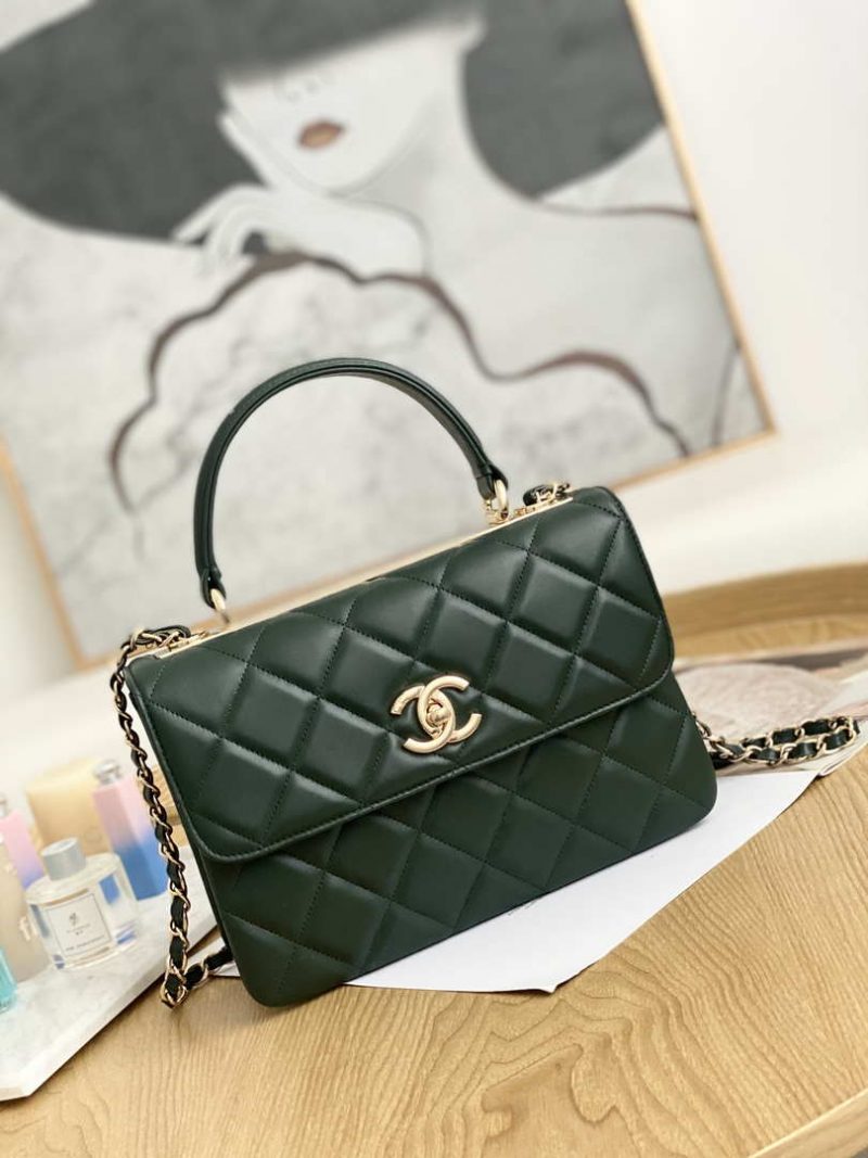chanel small trendy cc flap bag with top handle lambskin bag a92236 dark green gold 001 luxibags.ru .jpg