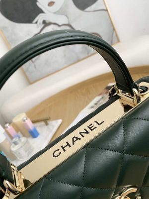 chanel small trendy cc flap bag with top handle lambskin bag a92236 dark green gold 004 luxibags.ru .jpg
