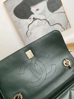 chanel small trendy cc flap bag with top handle lambskin bag a92236 dark green gold 006 luxibags.ru .jpg