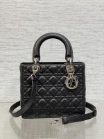 dior m0565 medium lady dior bag black grained cannage calfskin silver 01 luxibags.ru .jpg