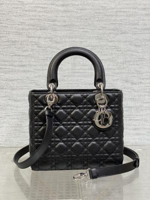 dior m0565 medium lady dior bag black grained cannage calfskin silver 01 luxibags.ru .jpg