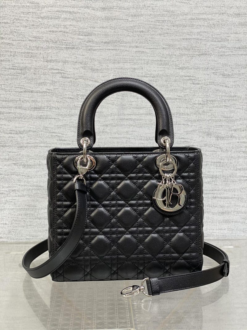 dior m0565 medium lady dior bag black grained cannage calfskin silver 01 luxibags.ru .jpg
