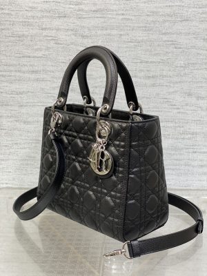 dior m0565 medium lady dior bag black grained cannage calfskin silver 02 luxibags.ru .jpg