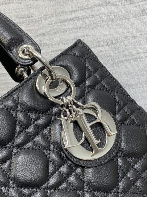 dior m0565 medium lady dior bag black grained cannage calfskin silver 03 luxibags.ru .jpg