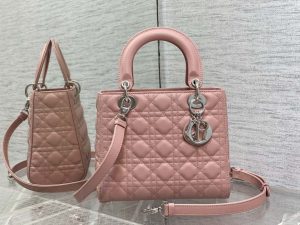 dior m0565 medium lady dior bag pink grained cannage calfskin silver 01 luxibags.ru .jpg